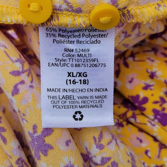 NWT Time and Tru ~ Yellow and Purple Floral Dress ~ Size XL - Picture 9 of 9